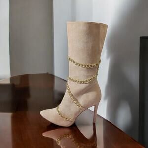 Chain Wrap Suede Nude Boots
